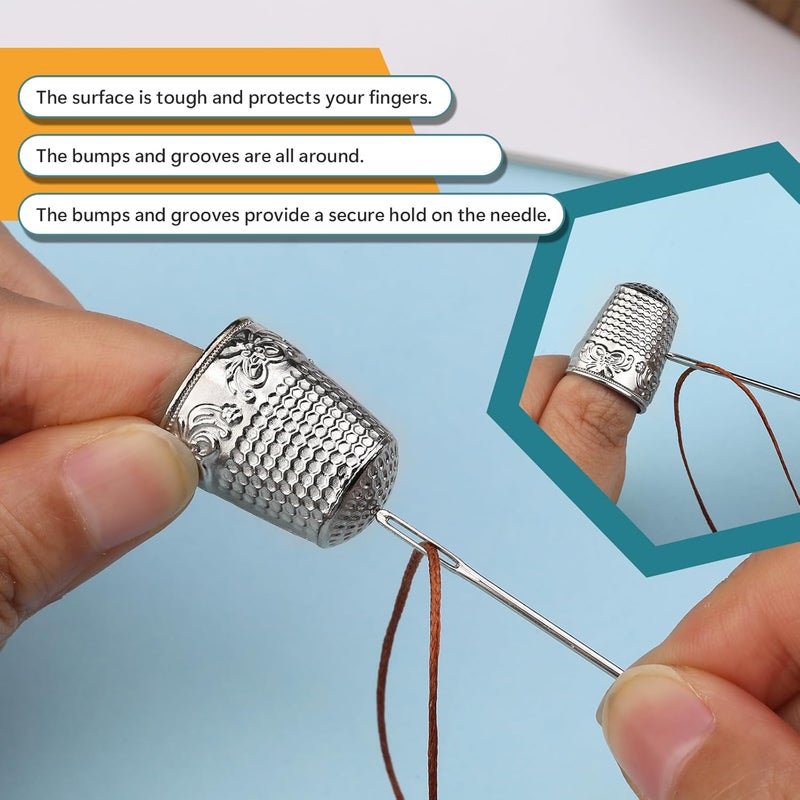 ZMAAGG 4PCS Sewing Thimbles for Hand Sewing, Metal Finger Protector, Quilting Craft Accessories for Knitting Needlework DIY Tools - Image 3